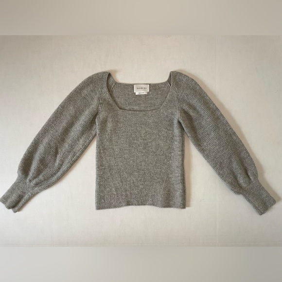 Eleven Six Alpaca Camilla Sweater S, Gray Ribbed Knit, Square Neck Long Sleeve - Picture 10 of 15